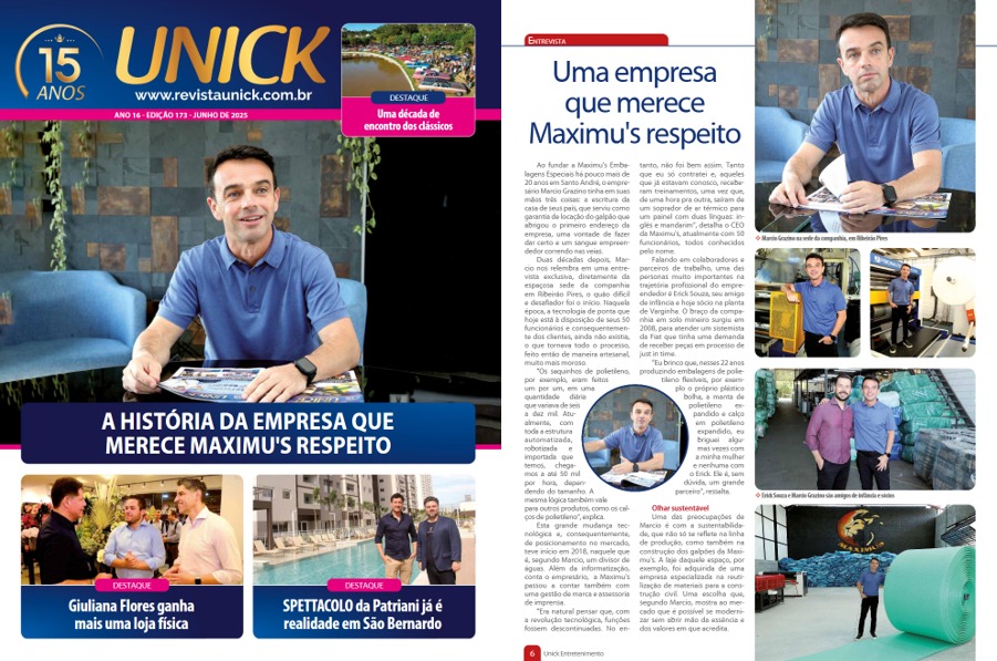 Maximu’s Embalagens Especiais estampa capa da Revista Unick
