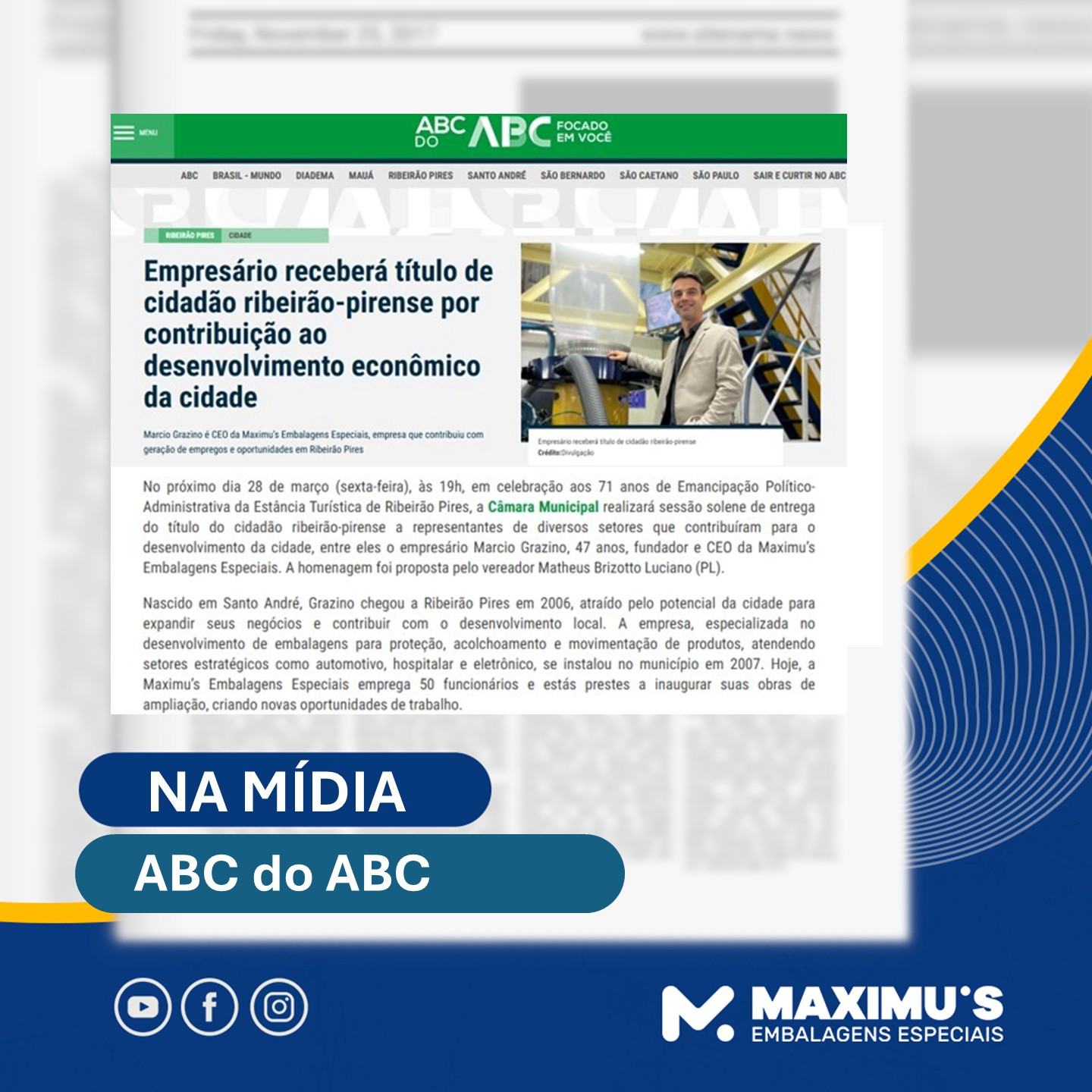 Título de cidadão Ribeirão-Pirense para o CEO da Maximu's Embalagens Especiais é repercutido na mídia